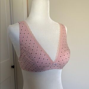 Pink Polka Dot Wireless Bra with V-Neckline Brand New